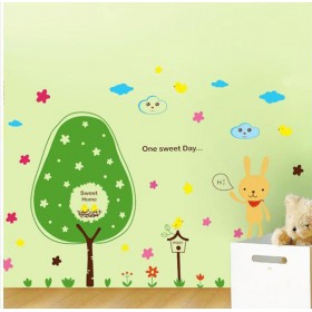 Sweet Home - Cartoon Tree Rabbits Wall Decal